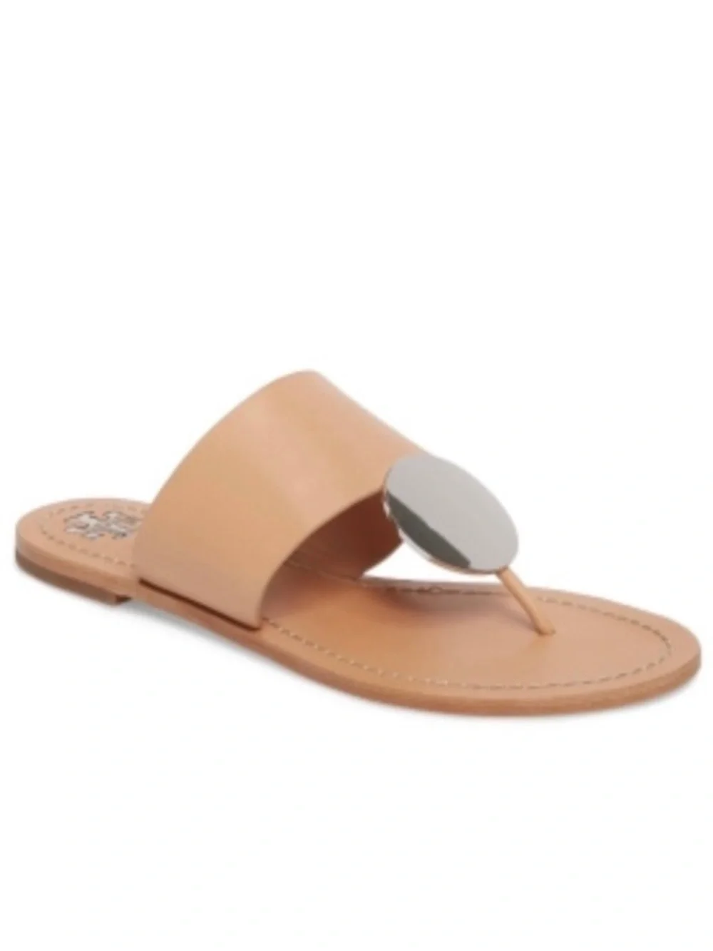 TORY BURCH SIZE 8~SILVER DISK PATOS SANDALS~NATURAL VACHETTA NUDE LEATHER~FLATS
